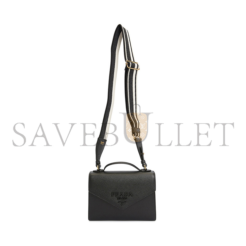 PRADA SHOULDER BAG HANDBAG MONOCHROME SAFFIANO BLACK 1BD317 (21*14*6.5cm) 